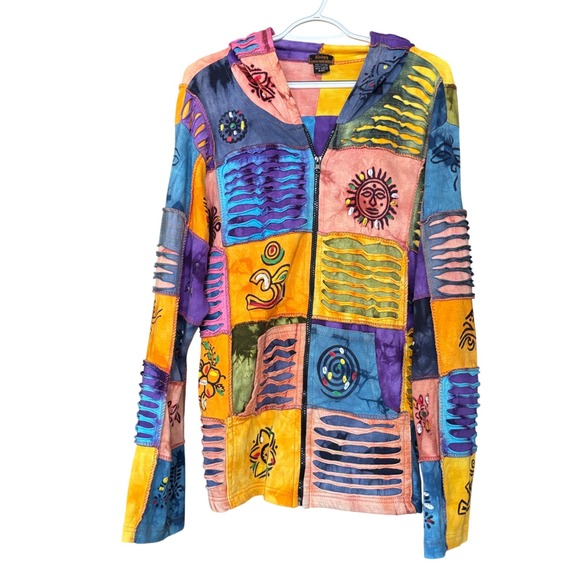 Rising International Tops - Rising International Womens XXL Hoodie Sweatshirt Distressed Patchwork Fairy